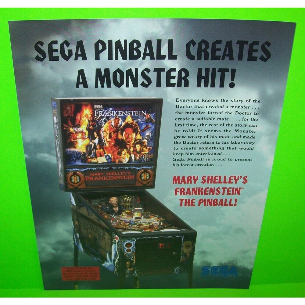 Frankenstein Pinball FLYER 1995 Vintage Retro Horror Monsters Original Artwork